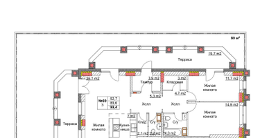 3-к. квартира, 101 м²