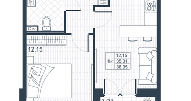 1-к. квартира, 36&nbsp;м²
