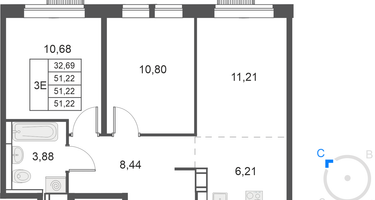 3-к. квартира, 51&nbsp;м²
