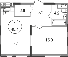 1-к. квартира, 45&nbsp;м²