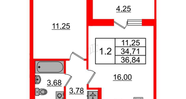 1-к. квартира, 34&nbsp;м²