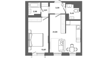 1-к. квартира, 46&nbsp;м²