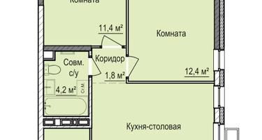 2-к. квартира, 53&nbsp;м²
