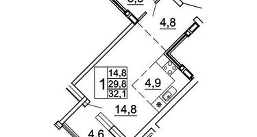 1-к. квартира, 32 м²