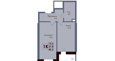 1-к. квартира, 39 м²