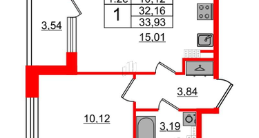 1-к. квартира, 31 м²