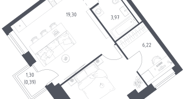 1-к. квартира, 46&nbsp;м²