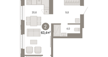 2-к. квартира, 63&nbsp;м²