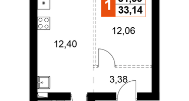 1-к. квартира, 33&nbsp;м²