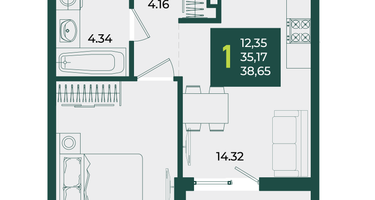 1-к. квартира, 38&nbsp;м²