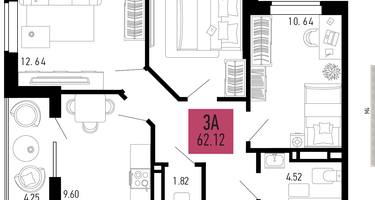 3-к. квартира, 62&nbsp;м²