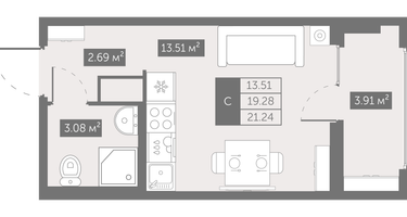 Студия, 21 м²