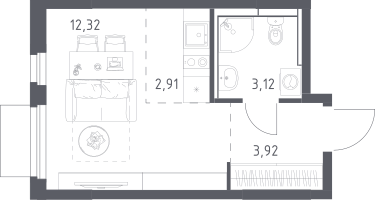 Студия, 22&nbsp;м²