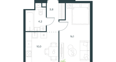 1-к. квартира, 34&nbsp;м²