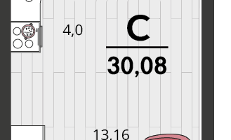 1-к. квартира, 30&nbsp;м²