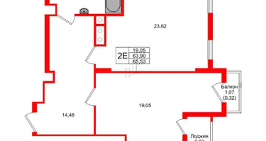 1-к. квартира, 63&nbsp;м²
