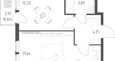 1-к. квартира, 39&nbsp;м²