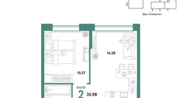 2-к. квартира, 35 м²