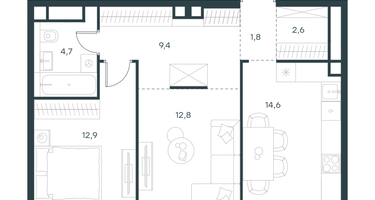 2-к. квартира, 59&nbsp;м²