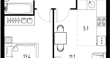 1-к. квартира, 40 м²