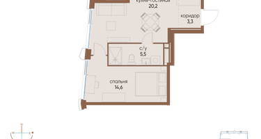 1-к. квартира, 43 м²