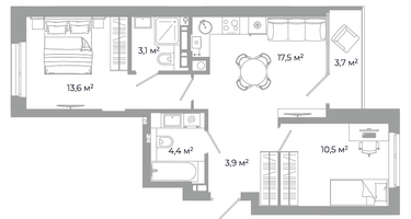 2-к. квартира, 56 м²