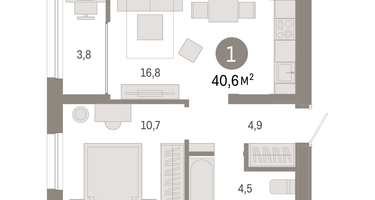 1-к. квартира, 44&nbsp;м²