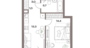 1-к. квартира, 38 м²