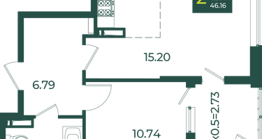 2-к. квартира, 46 м²