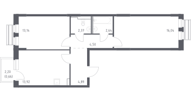 2-к. квартира, 58&nbsp;м²