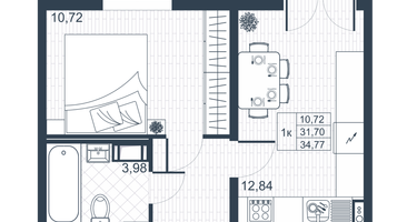 1-к. квартира, 31&nbsp;м²