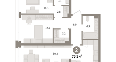 2-к. квартира, 76&nbsp;м²