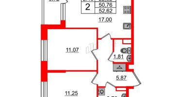 2-к. квартира, 50 м²