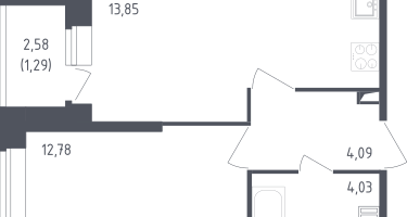 1-к. квартира, 36&nbsp;м²