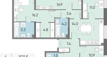 4-к. квартира, 103&nbsp;м²