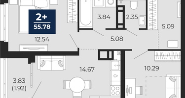 2-к. квартира, 53 м²
