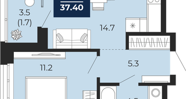 1-к. квартира, 35&nbsp;м²