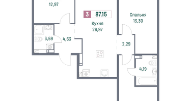 Студия, 87&nbsp;м²