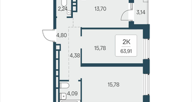 2-к. квартира, 63&nbsp;м²