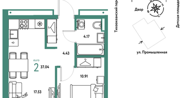 2-к. квартира, 37&nbsp;м²