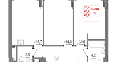 2-к. квартира, 60&nbsp;м²