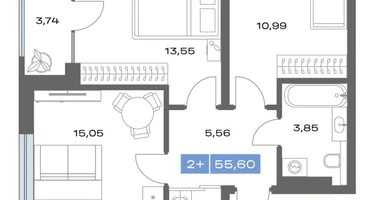 2-к. квартира, 55&nbsp;м²