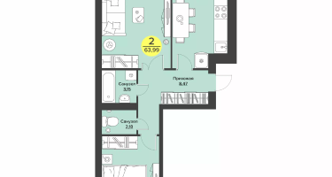 2-к. квартира, 59&nbsp;м²