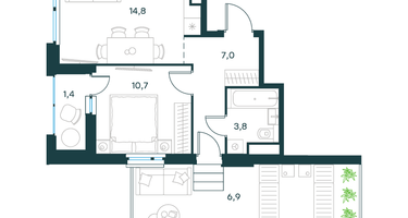 1-к. квартира, 44&nbsp;м²