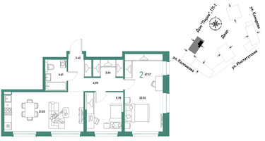 2-к. квартира, 67&nbsp;м²