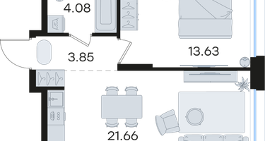 1-к. квартира, 43 м²