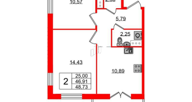 2-к. квартира, 48&nbsp;м²