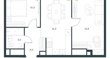 2-к. квартира, 51&nbsp;м²