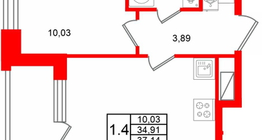 1-к. квартира, 34 м²