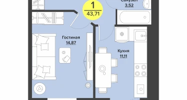 1-к. квартира, 40&nbsp;м²